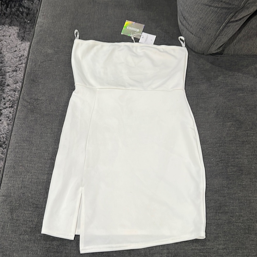 Missguided white bandeau split side mini dress sz 8